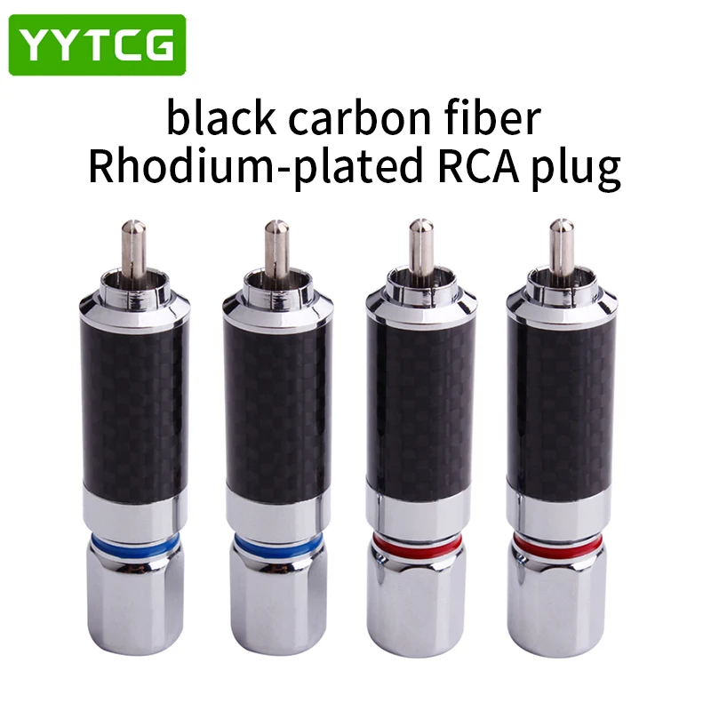 YYTCG 2PCS Audiophile Eutectic Carbon Fiber Rhodium Plated Speaker RCA Male Plug Solder Wire Connector Splice Adapter Audio Jack