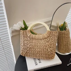 Fashion Lady Straw Woven Basket Handbag Summer Women's Shoulder Bag Bohemia Travel Beach Han made Beach Bucket Shopper Tote