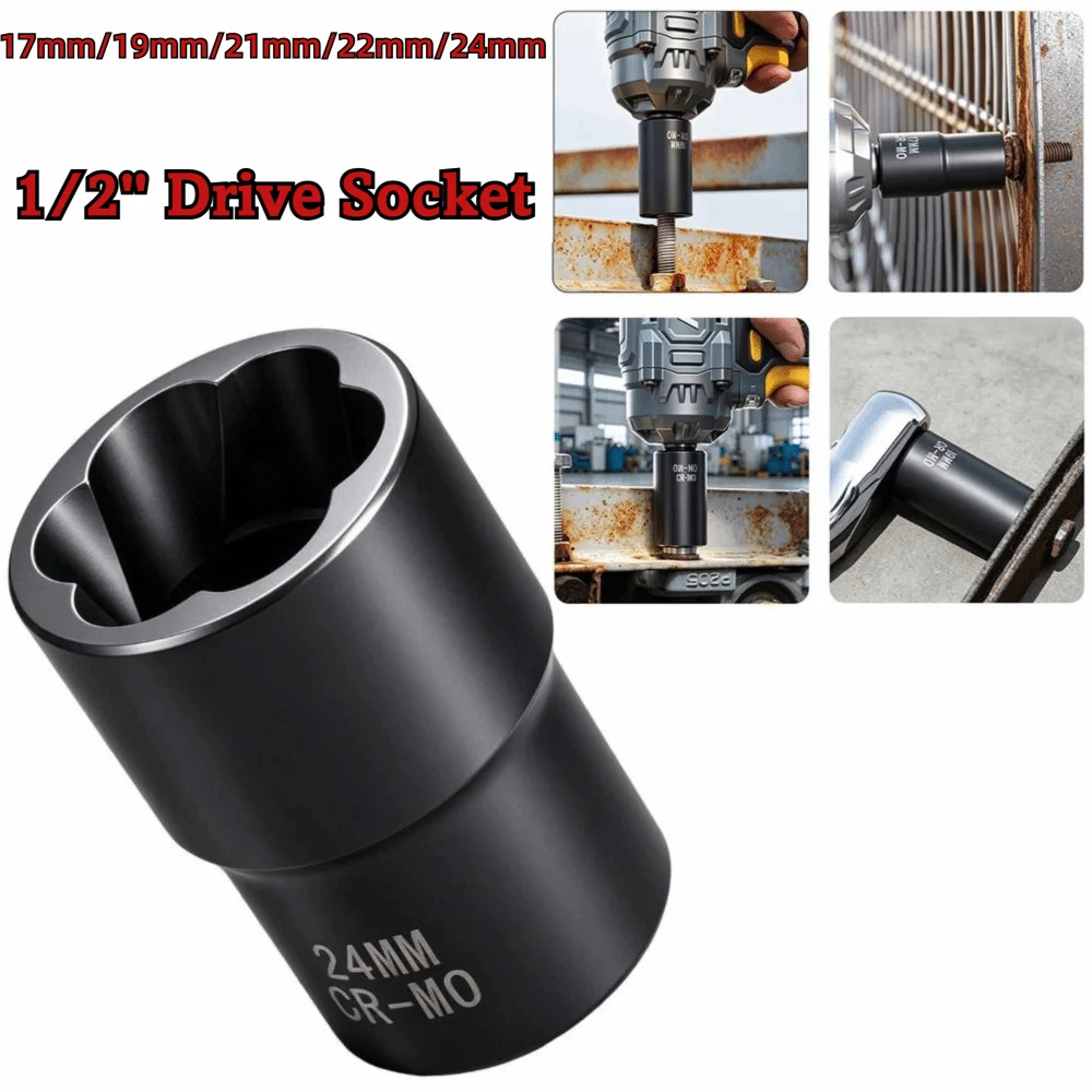 High-Hardness Lug Nut Remover High-Torque Bolt Extractor Tool Broken Nut Extractor 1/2 17-24mm Nonslip Texture