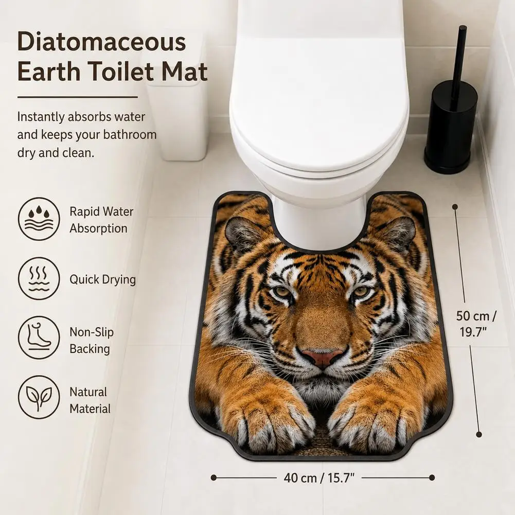  40×50CM Lifelike Animal Toilet Floor Mat Non-slip Diatomaceous Earth Toilet Rug Washable Water-absorbing Earth Toilet Mat