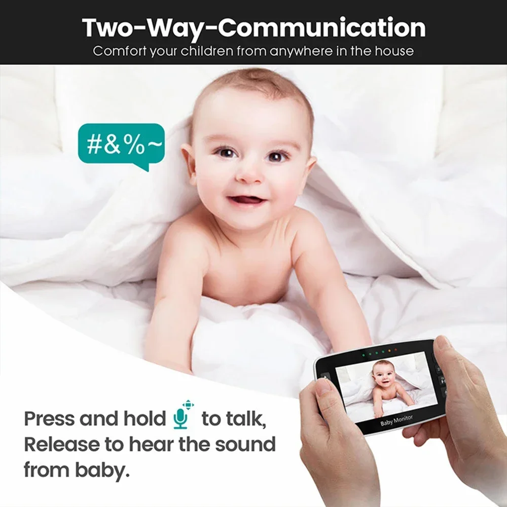4.3 Inch LCD Baby Monitor With 2Pcs PTZ Cameras Digital Zoom Two Way Audio Night Vision Lullaby Home Security Baby Nanny Camera