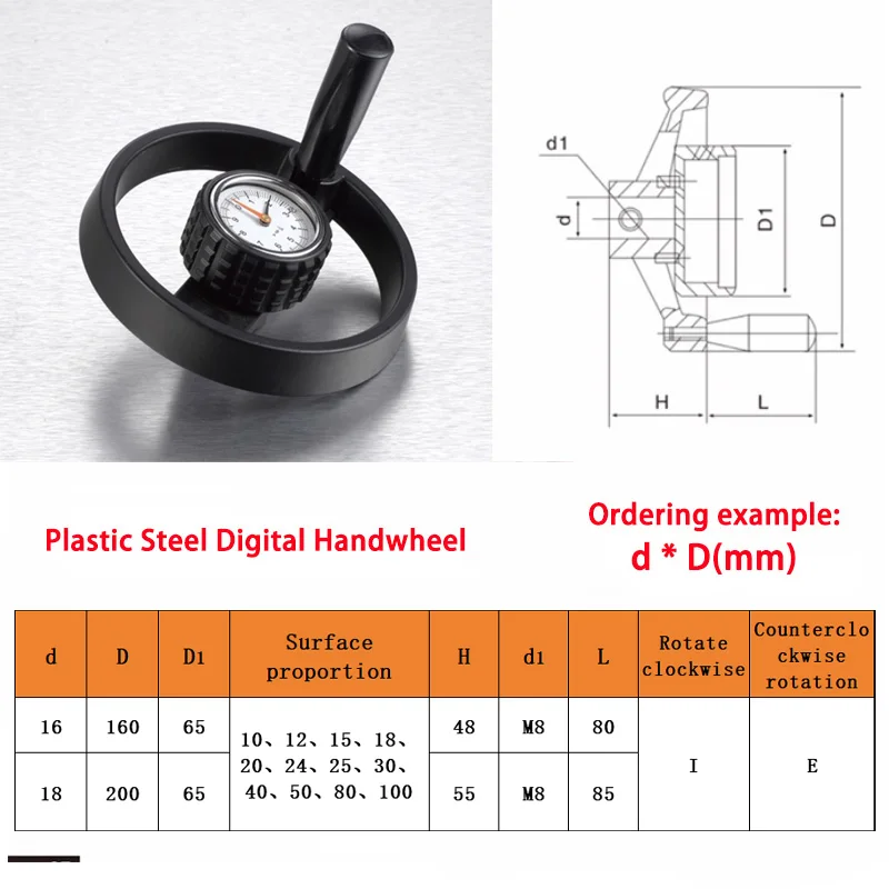 1pcs Black Aluminum Alloy Double Amplitude Digital Handwheel Machine Tool Milling Machine With Digital Dial Handwheel Clockwise
