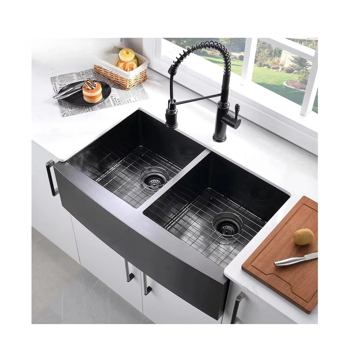 16 Gauge Laundry Kitchen 304 Stainless Steel Black Farmhouse Kitchen Sink Workstation Farmer Sink