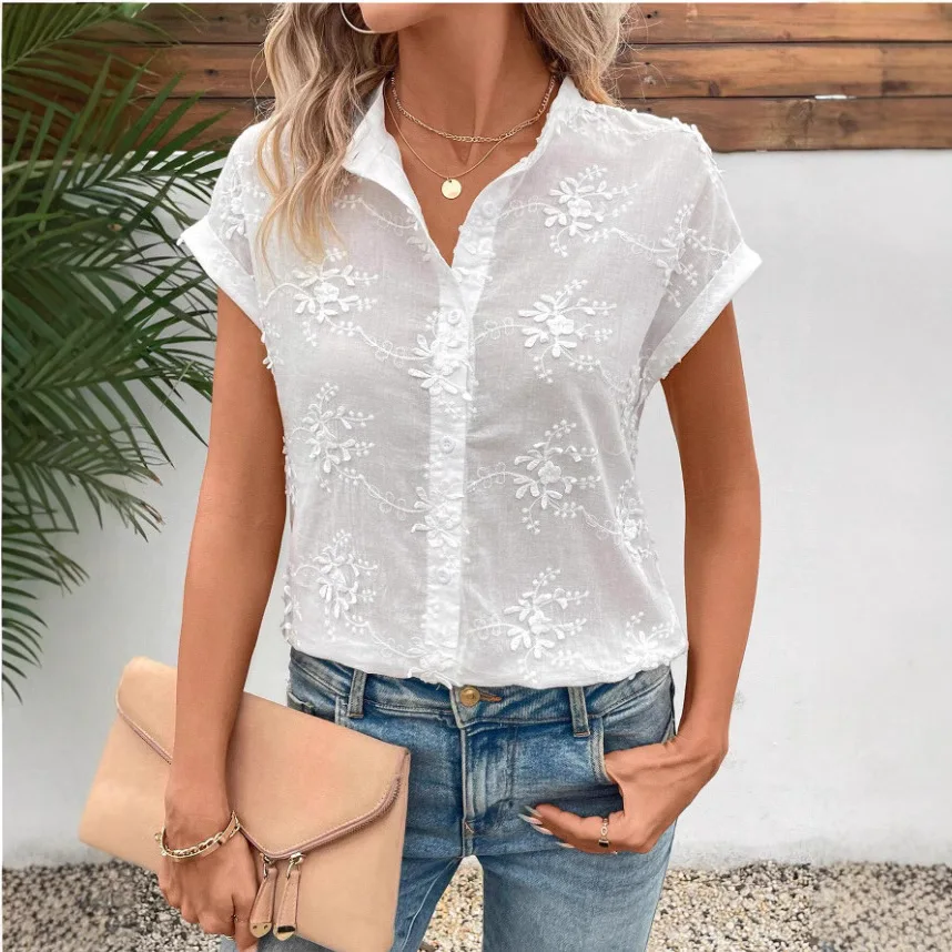 Letnia bluzka dla kobiet, odzież 2025, nowa moda Y2k, koszule i bluzki z gładkim haftem, nieformalne topy