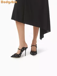 Crystal Water Drop Stiletto Pumps Solid Strappy Pointed Shallow Slip-on Slippers Elegant 2024 Office Lady New Fashion Dress Shoe