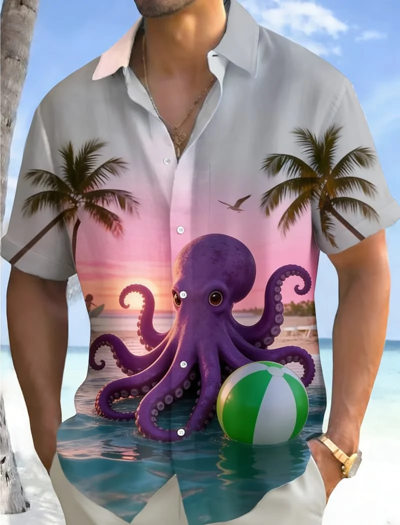 

Men's Bold Premium Edgy Whimsical Tropical Print Short Sleeve Shirt Casual Fashion For Urban Style And Summer Parties