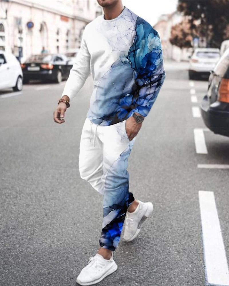 

Faion 3D Printed Long Sve irt Set Youthful ular Springwear Thin Loose Fit Daily Wear No Iron Treaent