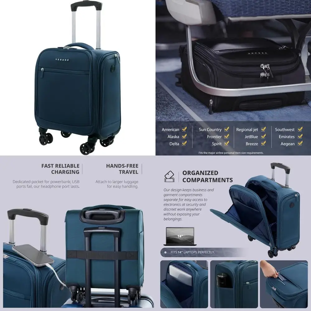 

Compact Lightweight Spinner Luggage, 14.5-Inch Underseat Carry-On, Softside Travel Bag for Men & Women, Ideal for Short Trips