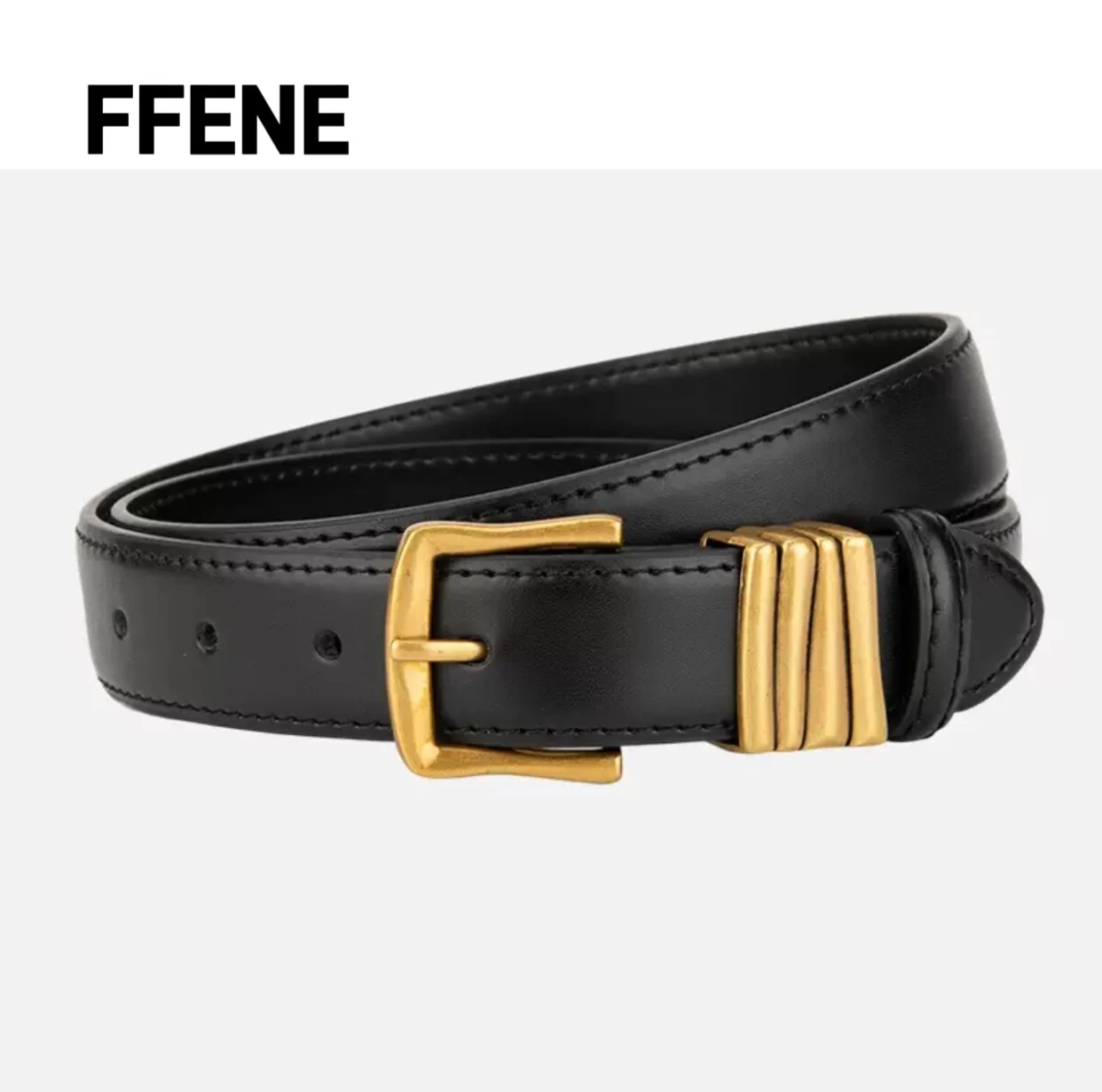 

Designer genuine leather belt for women with golden buckle, retro, simple, high-end, can be paired with jeans, women's belt