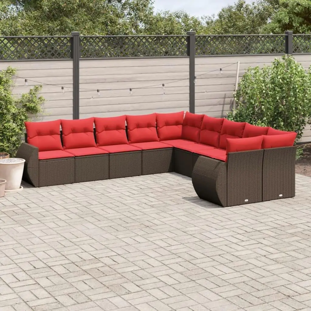 

10 Piece Outdoor Patio Sofa Set with Cushions Brown Wicker Rattan Garden Furniture