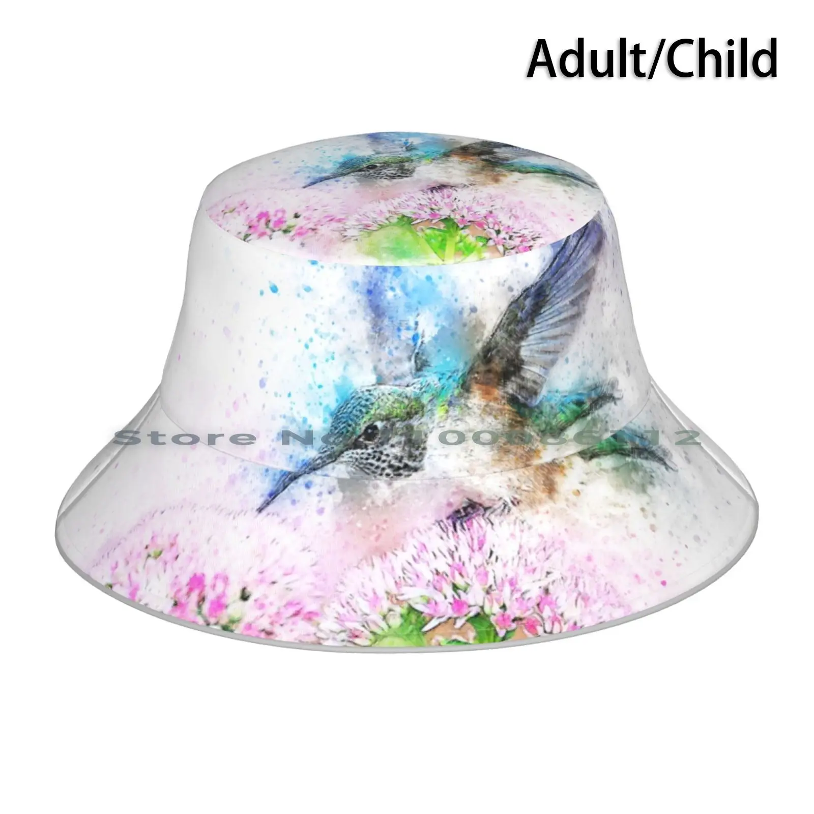 Watercolor Humming-Bird / Color Bird / Fly Bucket Hat Sun Cap Hummingbird Nature Birds Blue Colorful Fly Cute Travel Summer