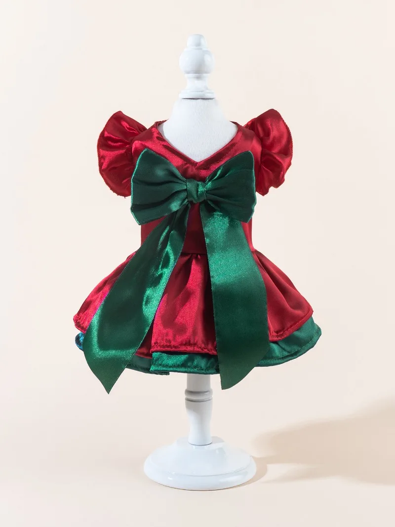 Doppellagiges festliches Kleid mit Schleife für Haustiere, Herbst-Winter-Hundekleidung, Katzenrock, Katzen- und Hundekleid, Haustierbekleidung, Festtagskostüm für Partys – Detail 9