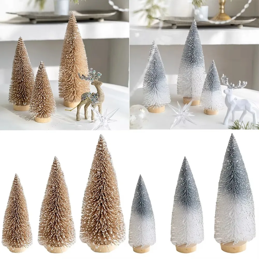 15/20/25cm Christmas Small Snowy Tree Plastic Lifelike Flocked Christmas Tree Mini Festival Artificial Pine Tree Home Xmas Decor