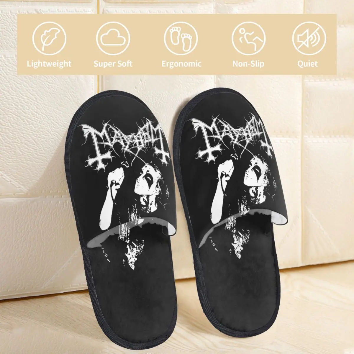 Winter Home Cotton Slippers Norway Black Metal Band Mayhem Euronymous Accessories Household Fur Slippers Bedroom Non-skid Slides