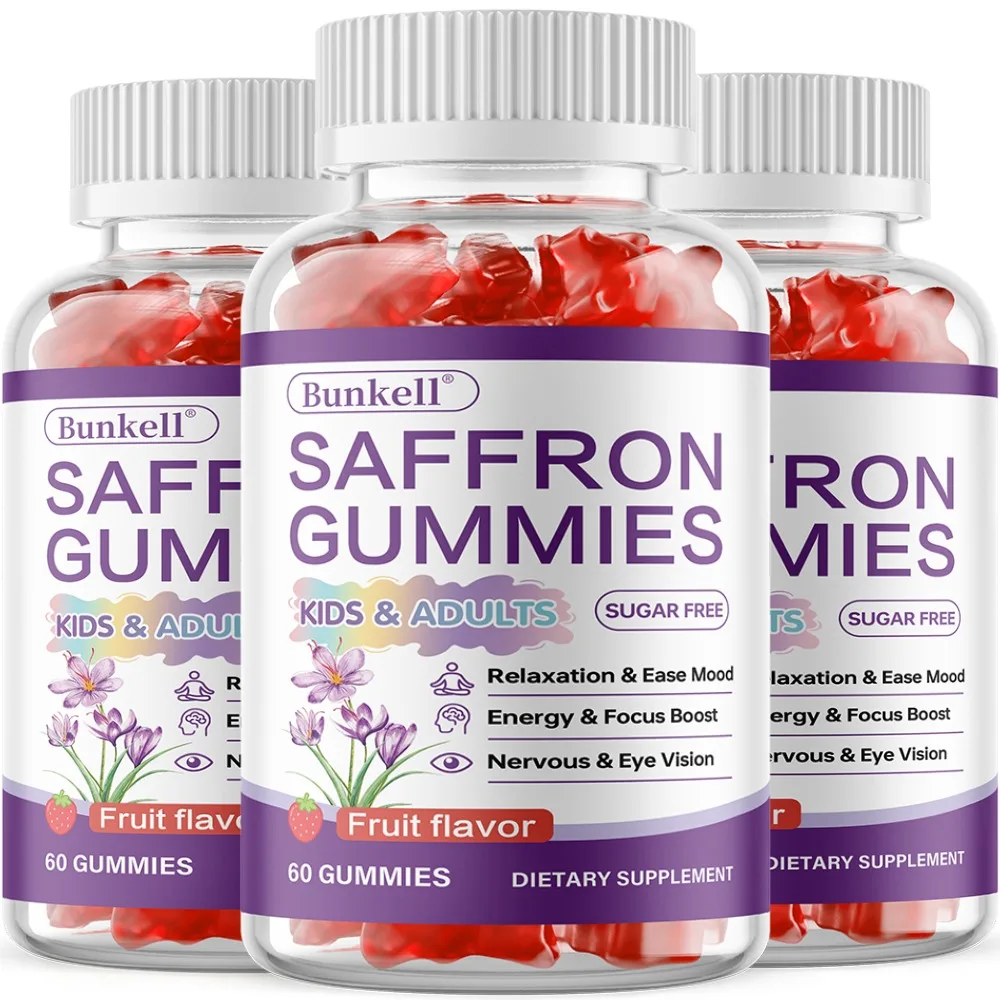 Saffron Gummies with Magnesium Glycinate B6 B12 D3 for Calm Rest Focus, Improve Sleep Quality, Support Mood Balance