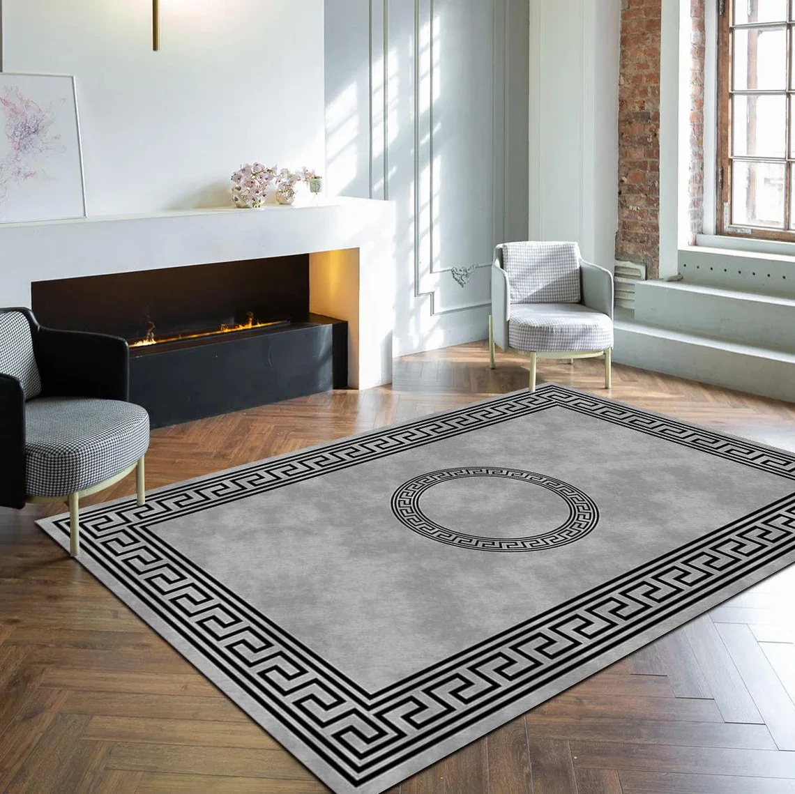 

Key Area Rug Meander Greek Non Slip Carpet Fret Ancient Floor Art Machine Washable Carpet