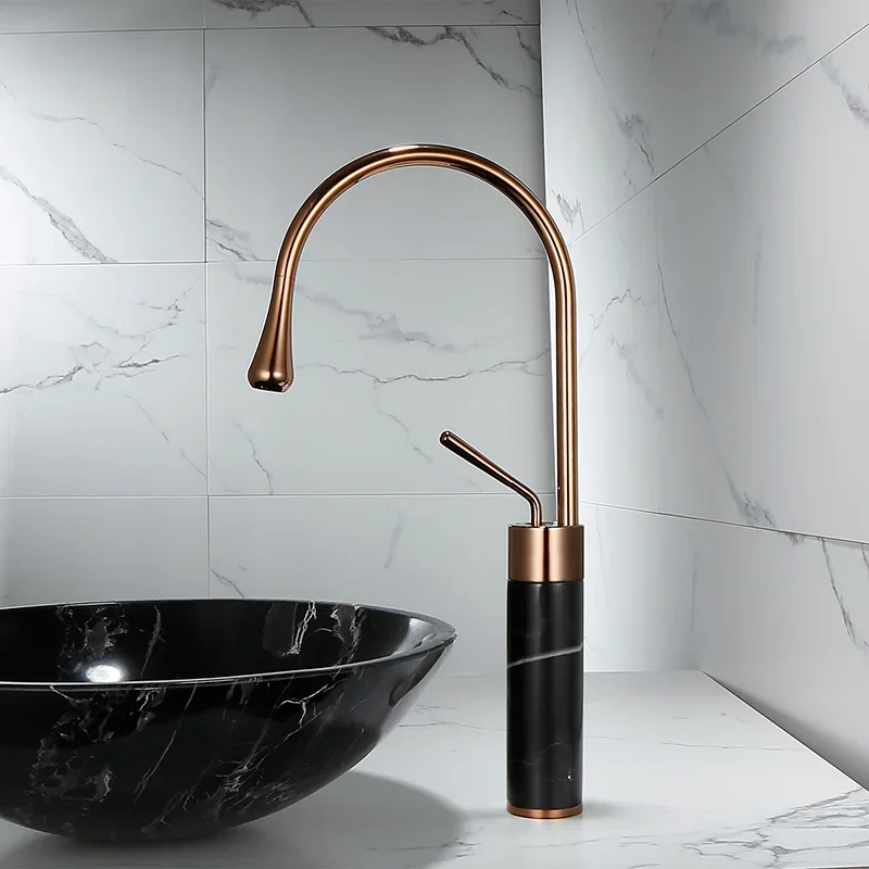 

Bathroom Faucet Rose Gold Basin Faucet Brass and Marble Sink Mixer Tap Hot and Cold Sink Faucet Bathroom Lavotory