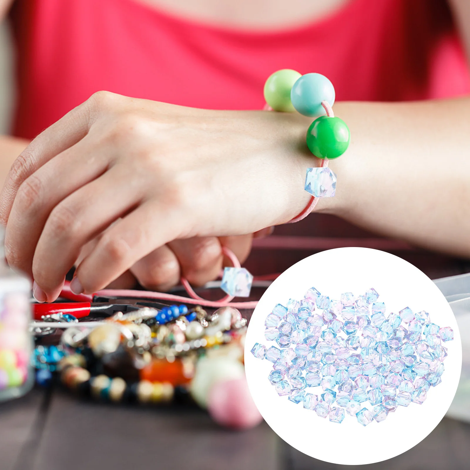 200Pcs Two-Tone Spray Paint Acrylic DIY Beads Geometric Shape Hole Design for Jewelry Making Necklace Bracelet Hair Accessories