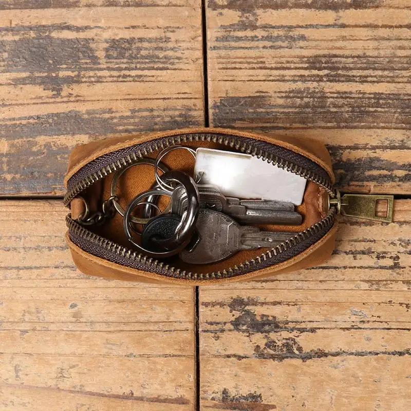 Monedero de cuero genuino, cartera de mano Vintage con cremallera, tarjetero Retro, tarjetero, funda organizadora para llaves de mujer