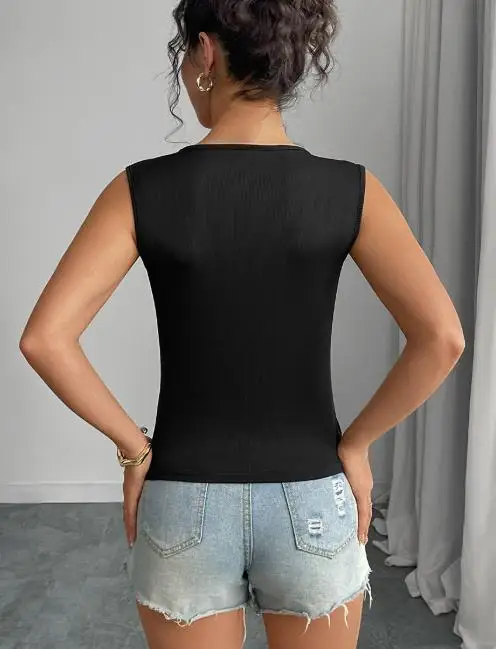 2025年夏 レディース エレガント 通勤スタイル 小さなベスト スリット入り ノースリーブトップ