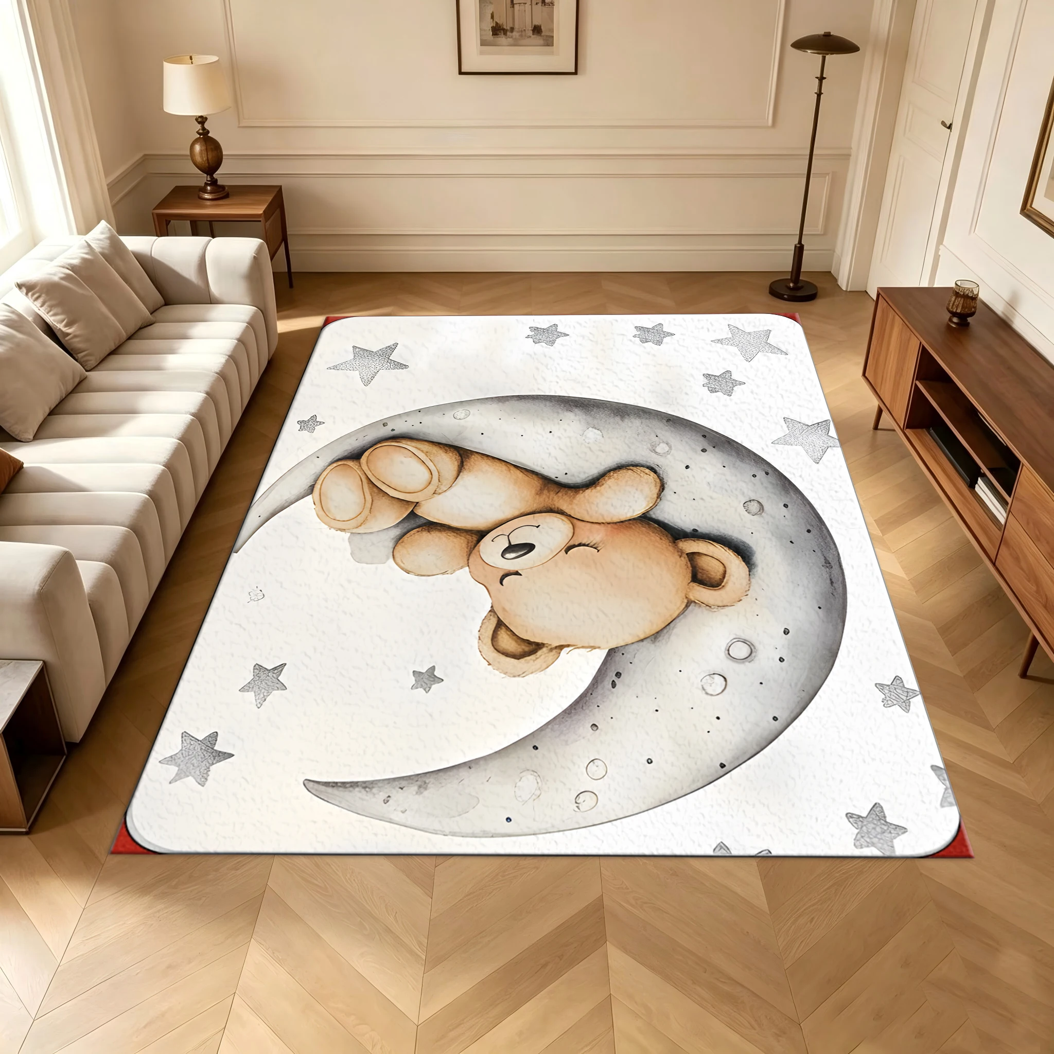Cute Sleeping Bear on Moon Sta - đánh giá và giá Baby Nursery Rug