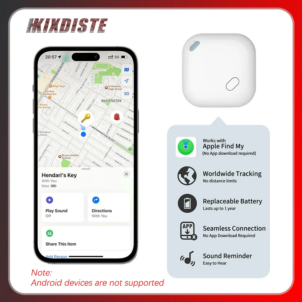 GPS Tracker Work with Apple Find My Smart Bluetooth Tag Anti Lost Reminder Device MFI Rated Locator Car Key Pet Kids gps Finder