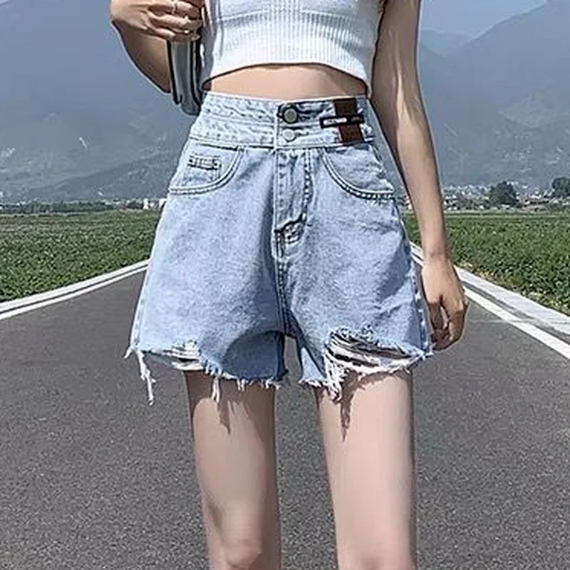 2023 New Black Shorts Women Design Korean Style All-match Fashionable Leisure Simple Denim High Waist Popular Newly Ladies Baggy