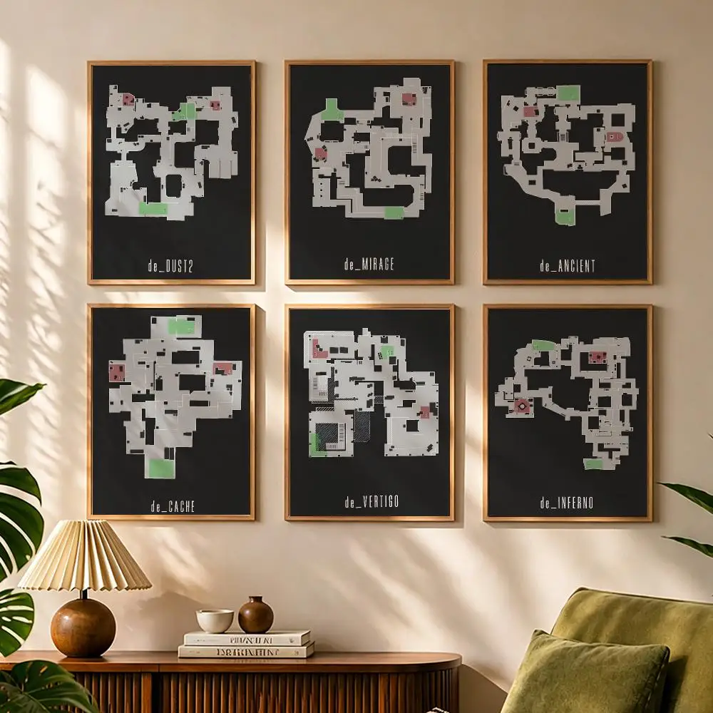 Game C-CSGO Map Painting Calligraphy Canvas HD Poster Waterproof Fade Resistant Wall Art Print for Home Decor