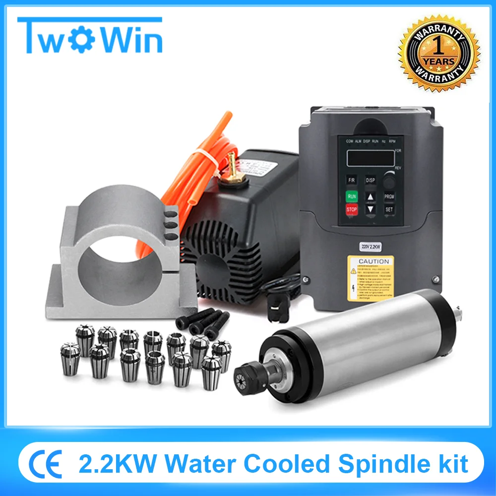 1.5KW/2.2KW Water Cooled Spindle + 110V/220V Inverter + 65/80mm Clamp + Water Pump/5m Pipe + 13pcs ER20/ER11 for CNC Wood Router