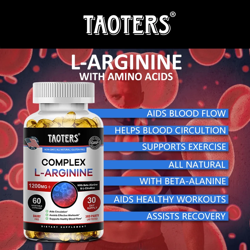 Extra Strength L-Arginine - 1200 Mg, Amino Acid, Nitric Oxide Supplement To Promote Muscle Growth, Blood Flow and Energy