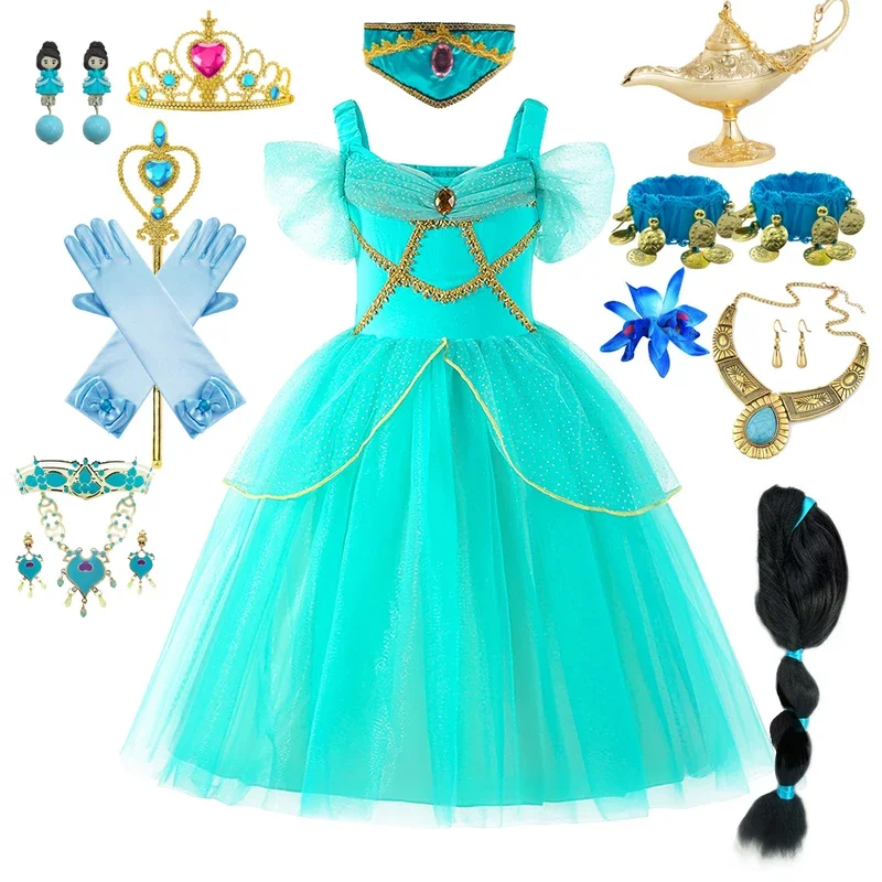 Fancy Jasmine Princess Dress for Girls Halloween Carnival Cosplay Aladdin Magic Lamp Costume Kids Birthday Party Prom Gown 3-8T