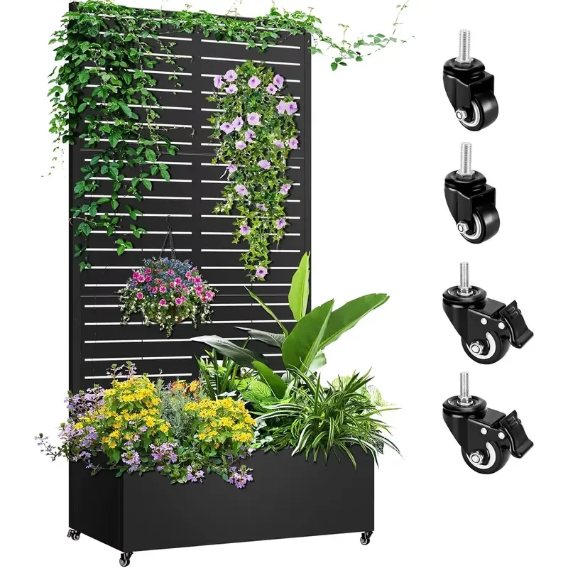 72x35x16cm Aluminum Louvered Elevated Garden Pot Rack with Lockable Casters and Drainage Holes Versatile Plant Stand