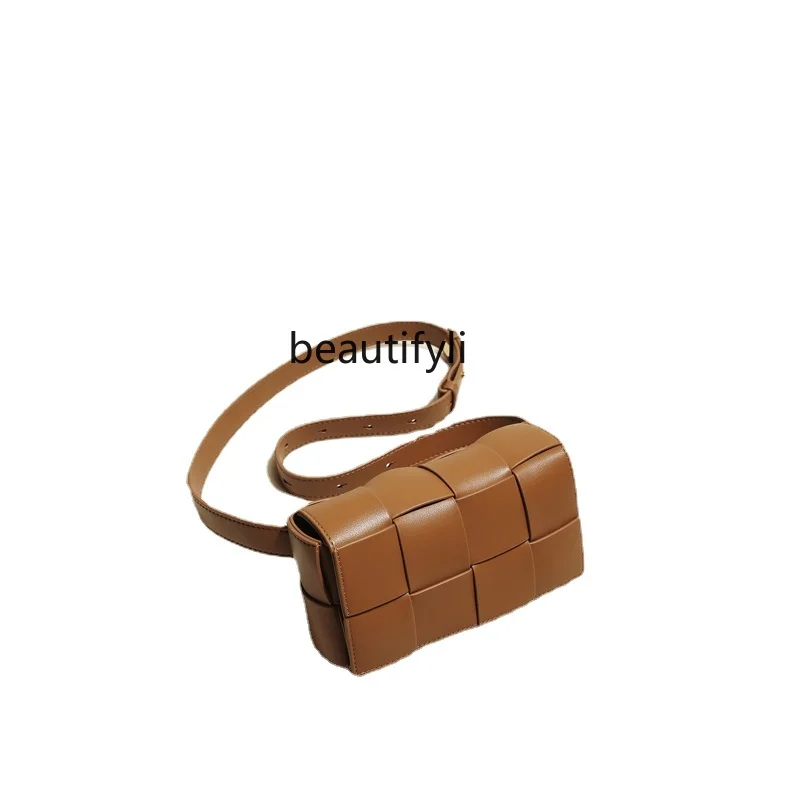 yj Waist Bag Genuine Leather Women's Bag Woven Bag 2022 New One Shoulder Crossbody Chest Bag Women's