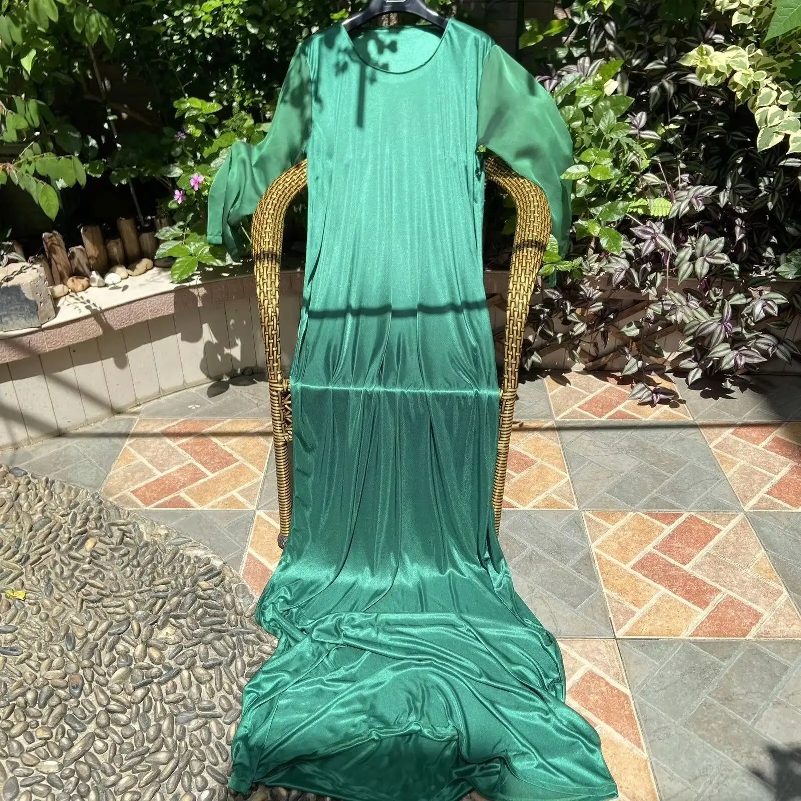 Vestido feminino brilhante com babados de cetim manga comprida vestido maxi solto plus size pijama de dormir robe