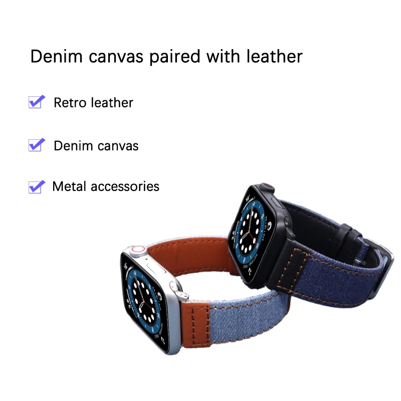 Cowboy canvas leather Watchband 38mm 40mm 41mm For Iwatch 8 7 6 5 4  SE Wrist Brace for Apple Watch  42mm 44mm 45mm ultra 49mm