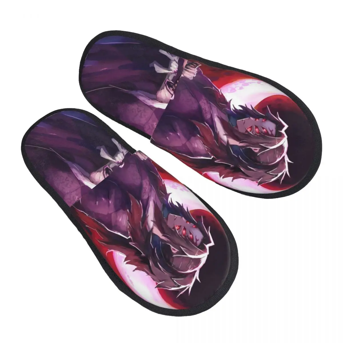 Winter House Slippers Kokushibo Moon Breathing Household Fur Slippers Slides Living Room Demon Slayer Soft Anti-skid Slides