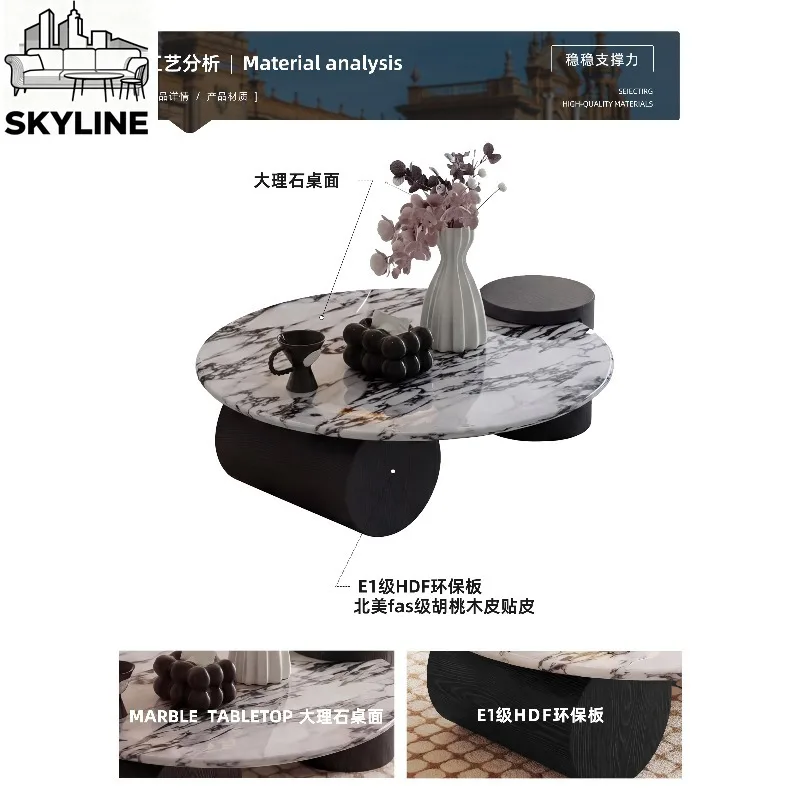 Minimalist Round Marble Coffee Table, Small Tea Table for Apartment Living Room