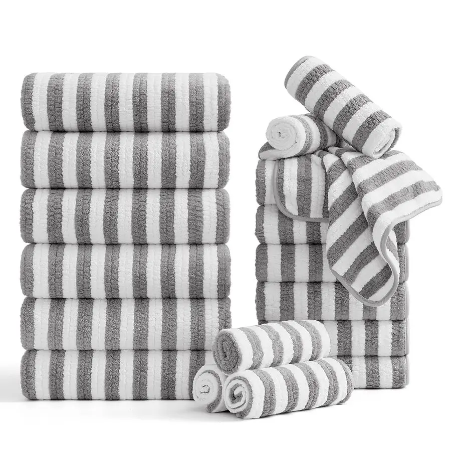

18 Pcs Bath Towel Set, Include 6 Bath Towel Sheets, 6 Hand Towels and 6 Washcloths Highly Absorbent Quick Dry Microfiber,Ultra S