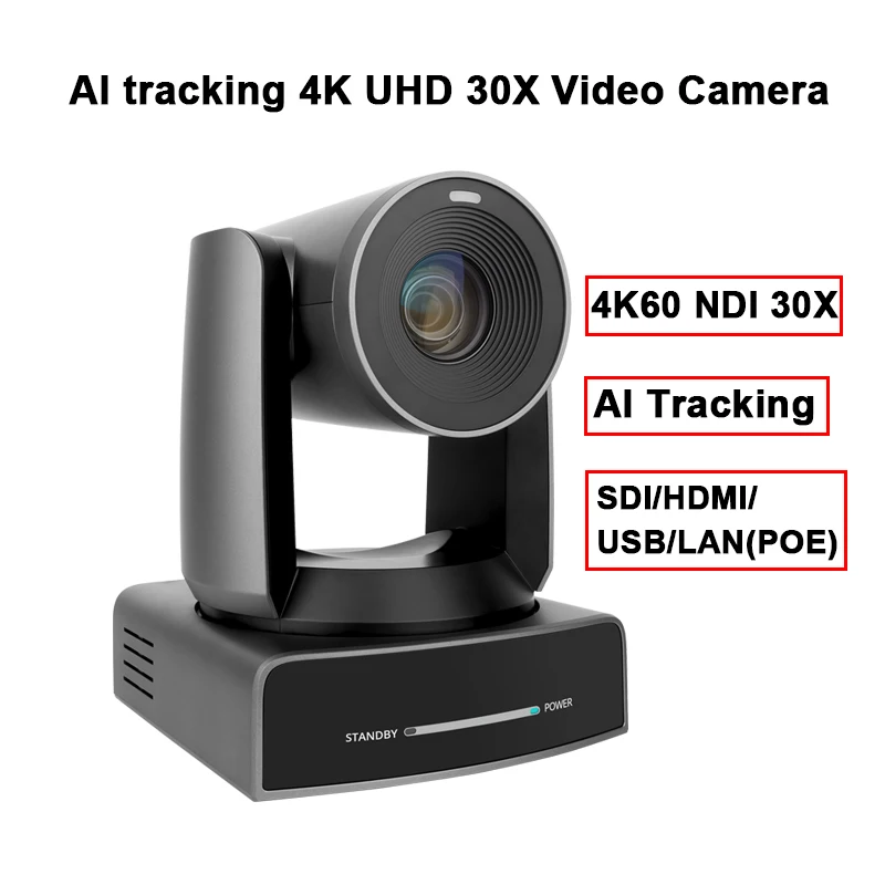 

4K PTZ NDI Camera USB POE 30X Optical Pan Tilt Zoom AI Auto Tracking SDI HDMI IP Remote Control for Conference Teaching Church