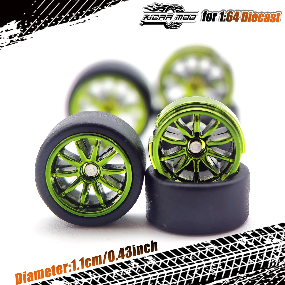 1/64 RLC Premium Farbige Galvanisierte Räder mit Gummi-Slick-Reifen für Modellauto-Umbauteile D:11mm (1 Set) – Detail 7