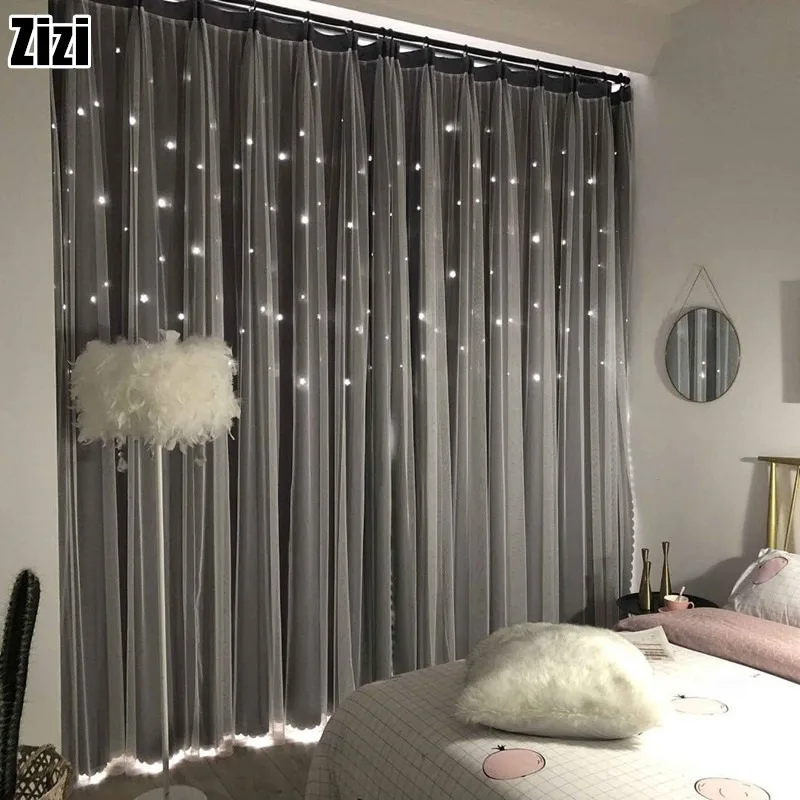 

1Panel Pure Color Star Yarn Cloth Double Layer Curtain Suitable for Living Room Bedroom Kitchen Bathroom Home Decor Room Decor