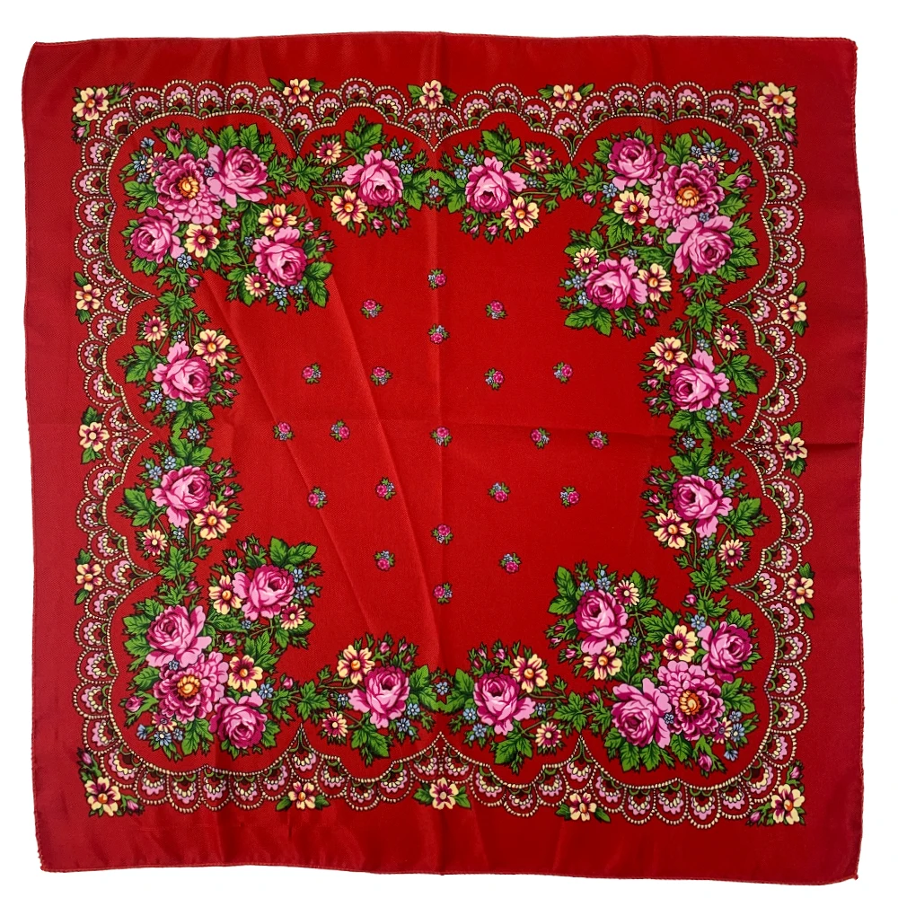 70*70cm Russian Style Square Headband Scarf Luxury Floral Print Bandana Shawl Babushka Handkerchief Head Wraps