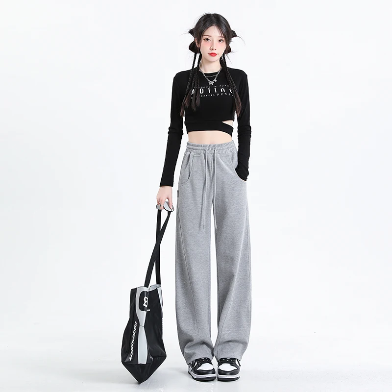 

Real shot in stock: high-quality cotton-feel banana wide-leg pants for women, autumn and winter, loose casual sports sweatpants,