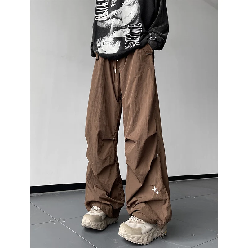 

Ретро-брюки для активного отдыха в американском стиле, коричневые, быстросохнущие, рабочие, мужские, модные, брендовые, функциональные, оверсайз, повседневные