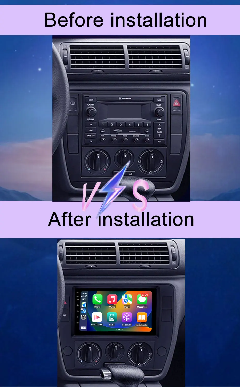 Für Volkswagen Passat B5 2000-2005 Auto Radio Video Audio WIFI Multimedia Player Split Screen GPS Navi DSP Stereo QLED Bildschirm – Detail 1