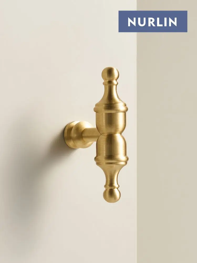 NURLIN Solid Brass T-bar Cabinets Doors Drawers Furniture Pastoral American European French Style Matte Gold Handle