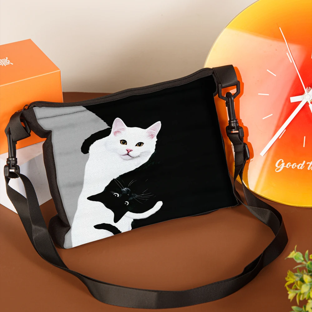 1pc Cat Print Crossbody Bag Black White Cat Pattern Shoulder Bags For Women Casual Daily Use Travel Shopping School Work Office