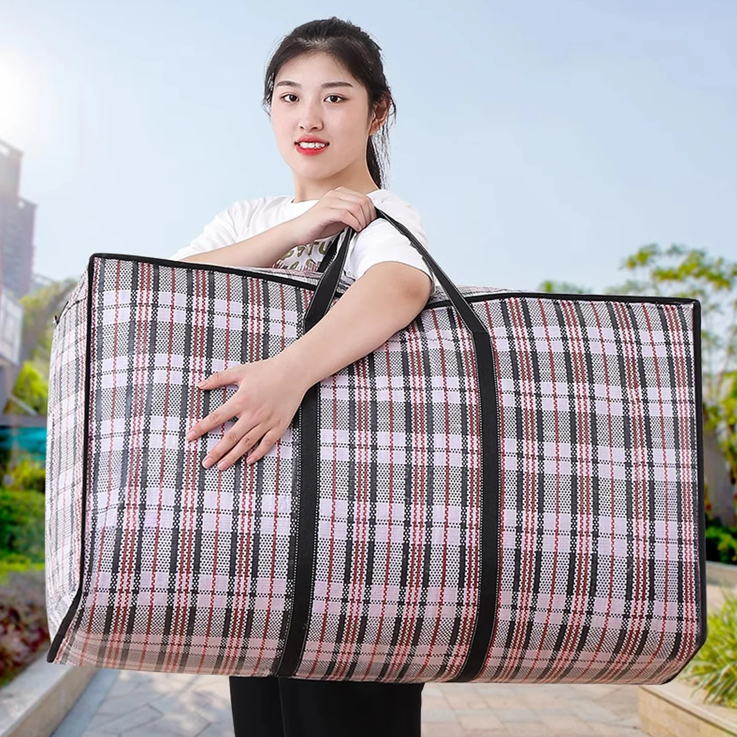 Large Heavy Duty Moving Bags Durable Clothes Storage Totes Strong Carrying Handles for Closet Organizing Moisture-Proof Striped