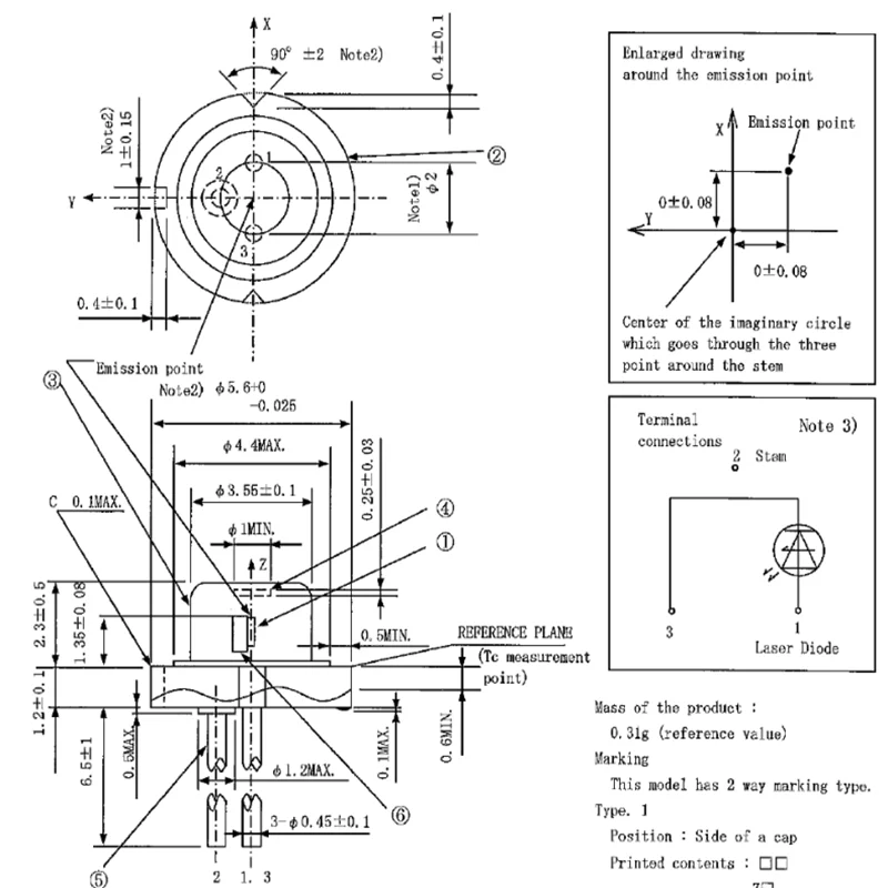 شارب 520nm 135mw أخضر ليزر ديود GH0521DE2G