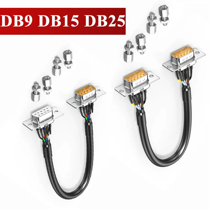 Panel Fixed DB9/DB15/DB25 Extension Wire RS232 Serial Port Cable 9 15 25 Pin Shielded Line Harness Sleeve Heat Shrink Tubing